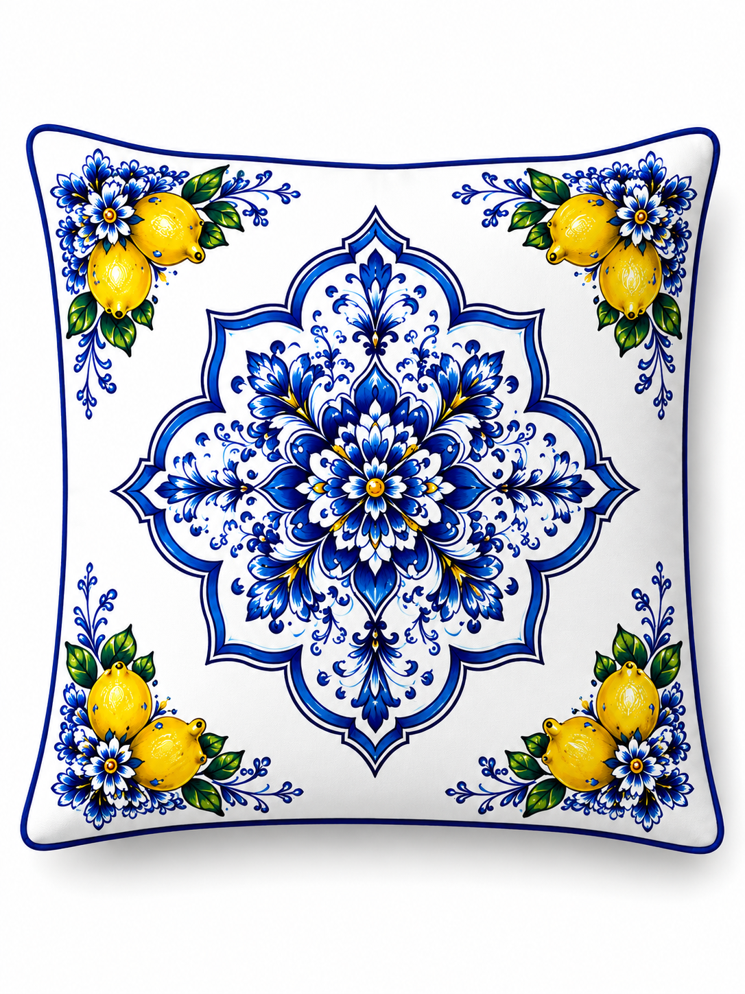 4'lü Akdeniz Desenli Kırlent Kılıfı ve Runner Seti 43x43 cm Kırlent Kılıfı + 40x140 cm Masa Runnerı
