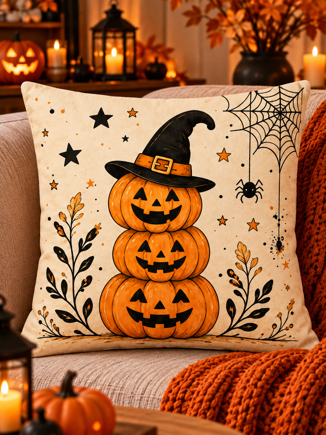 Halloween Temalı Dekoratif Kırlent Kılıfı 45x45 cm – 4’lü Set