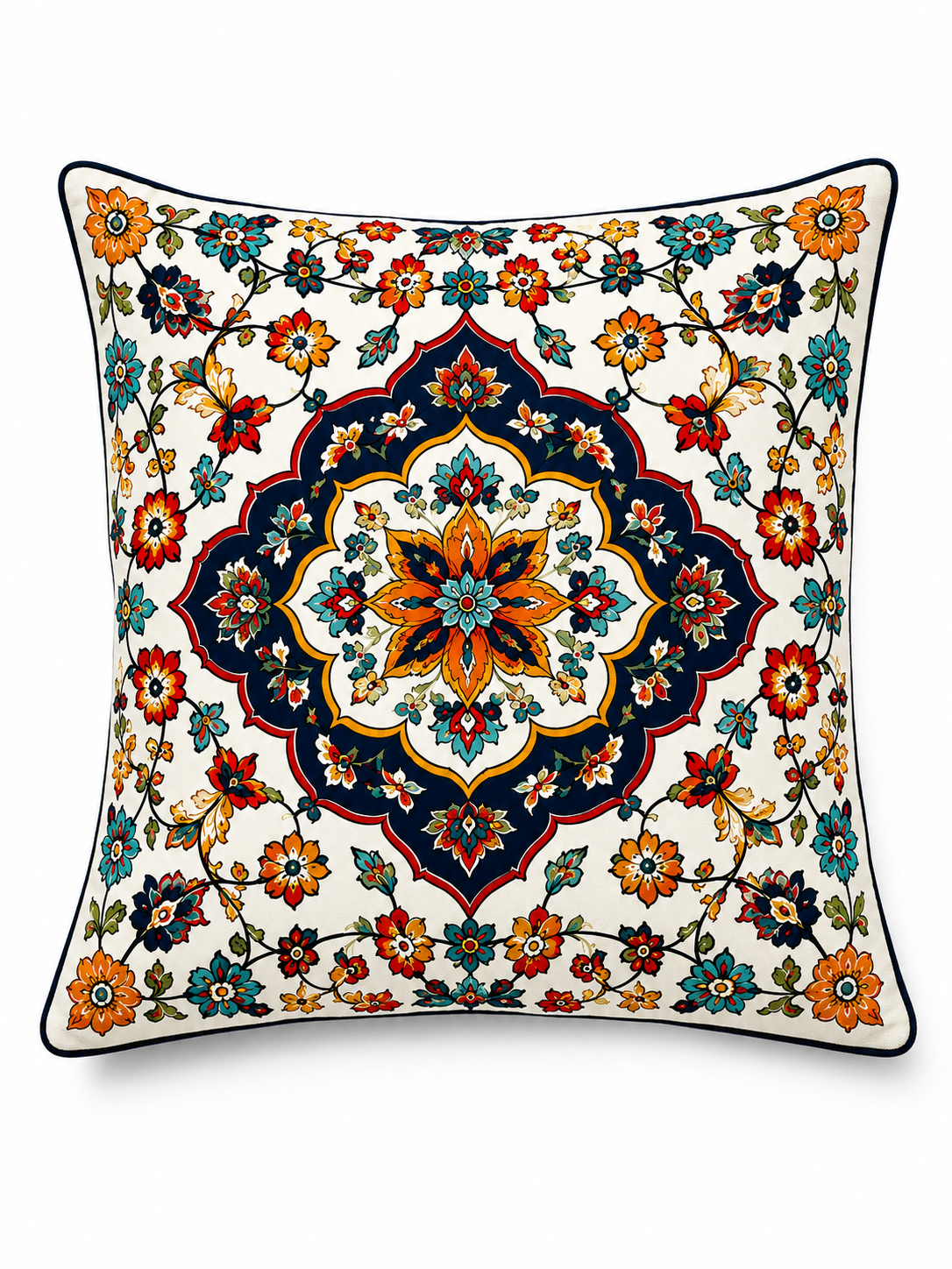 İznik Çinisi 4'lü Kırlent Kılıfı ve Runner Seti 43x43 cm Kırlent Kılıfı + 40x140 cm Runner Polyester