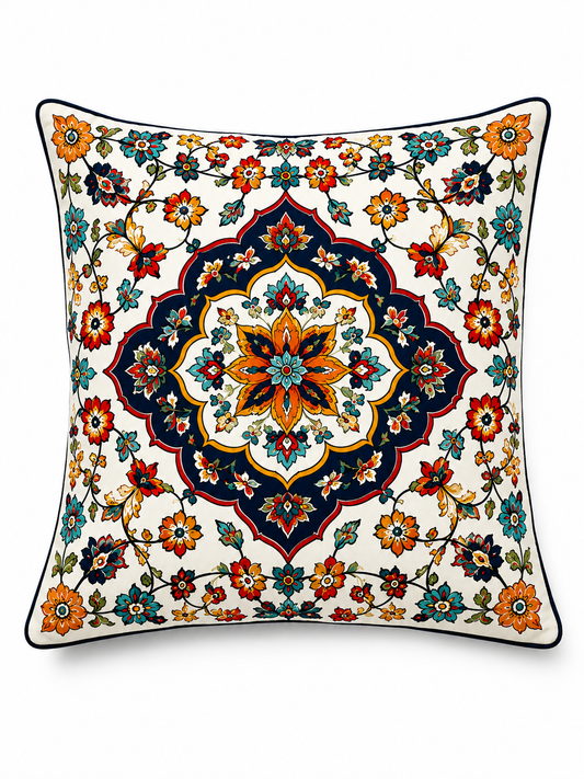 İznik Çinisi 4'lü Kırlent Kılıfı ve Runner Seti 43x43 cm Kırlent Kılıfı + 40x140 cm Runner Polyester
