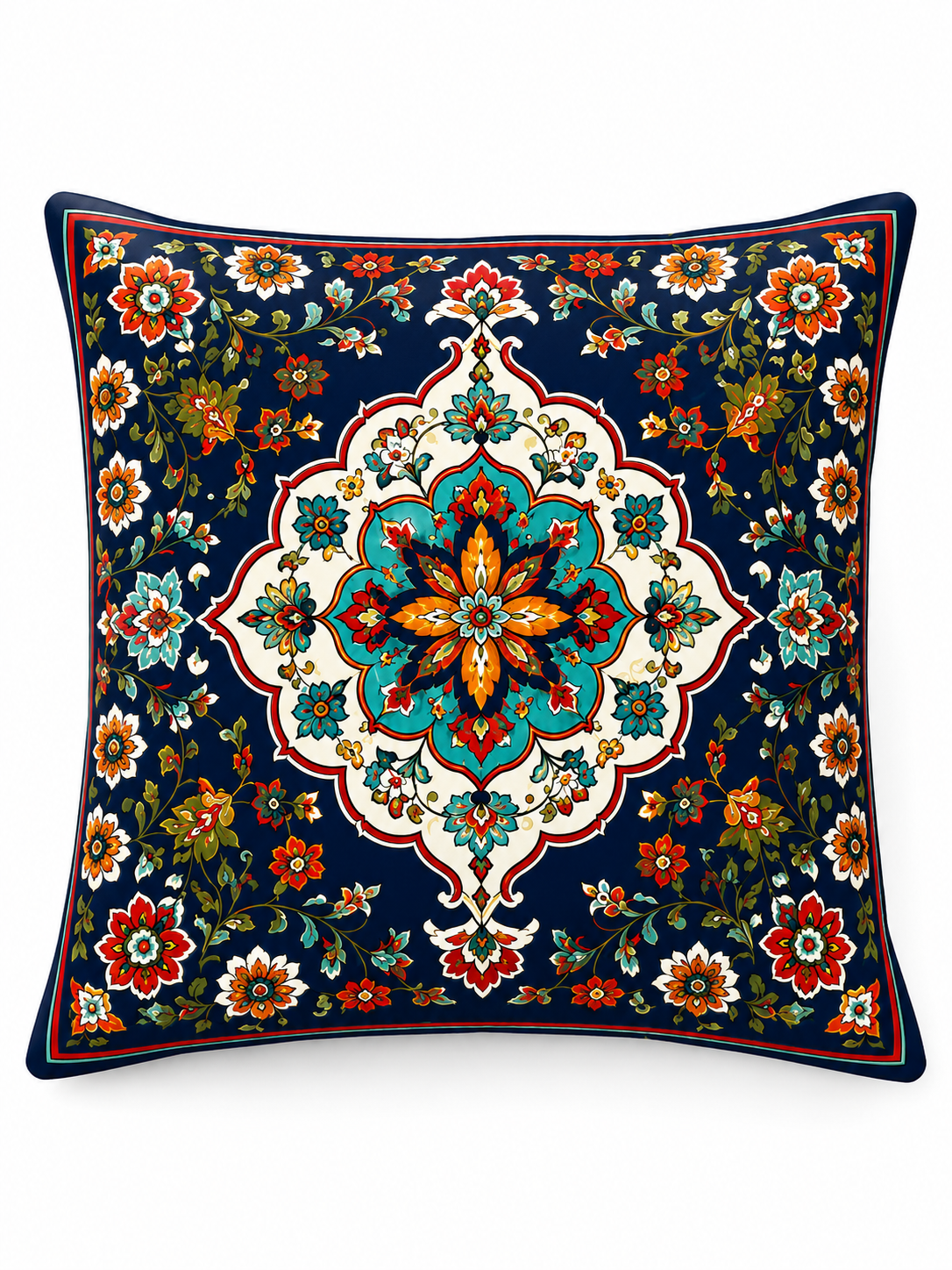 İznik Çinisi 4'lü Kırlent Kılıfı ve Runner Seti 43x43 cm Kırlent Kılıfı + 40x140 cm Runner Polyester