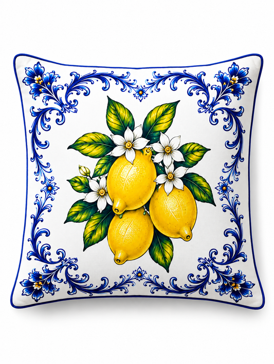 4'lü Akdeniz Desenli Kırlent Kılıfı ve Runner Seti 43x43 cm Kırlent Kılıfı + 40x140 cm Masa Runnerı