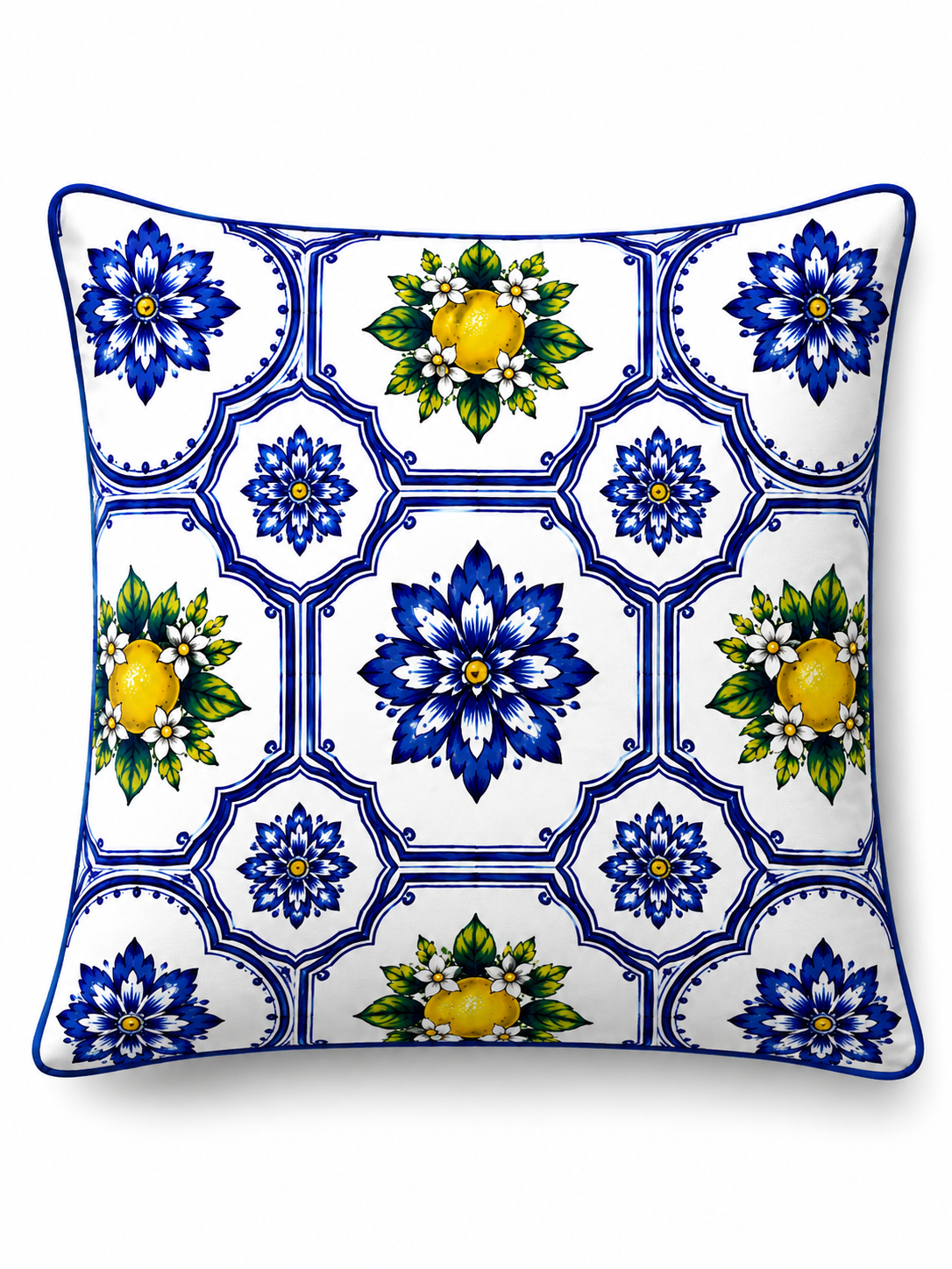 4'lü Akdeniz Desenli Kırlent Kılıfı ve Runner Seti 43x43 cm Kırlent Kılıfı + 40x140 cm Masa Runnerı