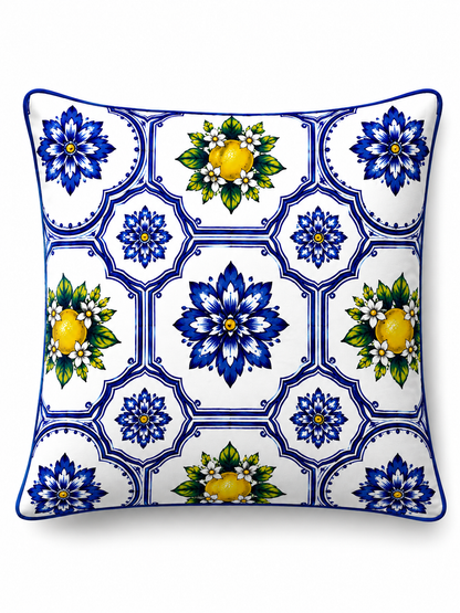 4'lü Akdeniz Desenli Kırlent Kılıfı ve Runner Seti 43x43 cm Kırlent Kılıfı + 40x140 cm Masa Runnerı