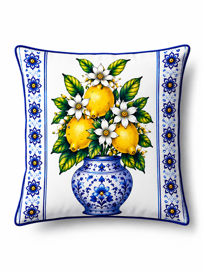 4'lü Akdeniz Desenli Kırlent Kılıfı ve Runner Seti 43x43 cm Kırlent Kılıfı + 40x140 cm Masa Runnerı