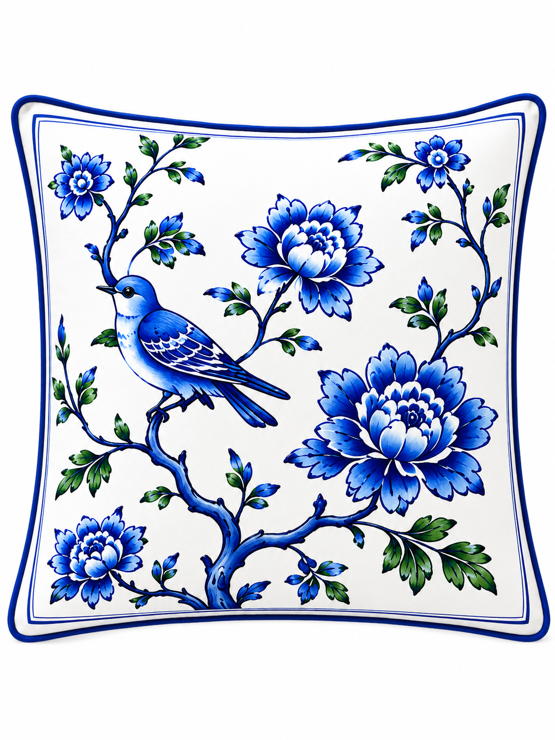 4'lü Mavi Çini Desenli Kırlent Kılıfı + Runner Seti 43x43 cm Kırlent Kılıfı ve 40x140 cm Masa Runner