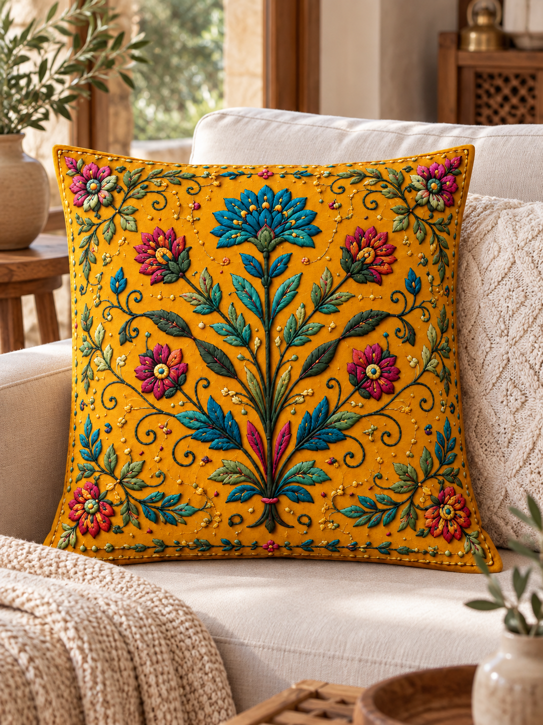 Ottoman Bloom 4’lü Dekoratif Kırlent Kılıfı Seti – Otantik Çiçek Desenli