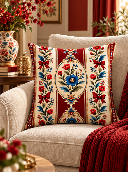 ROSELLA | Bordo Etnik ve Çiçek Desenli Dekoratif Kırlent Kılıfı – 45x45 cm