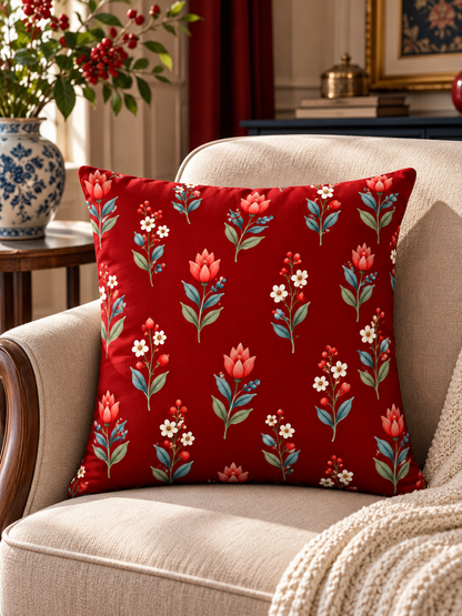 ROSELLA | Bordo Etnik ve Çiçek Desenli Dekoratif Kırlent Kılıfı – 45x45 cm