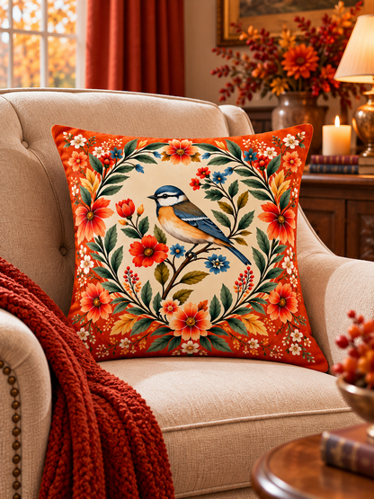 SİENNA | Turuncu Etnik ve Çiçek Desenli Dekoratif Kırlent Kılıfı – 45x45 cm